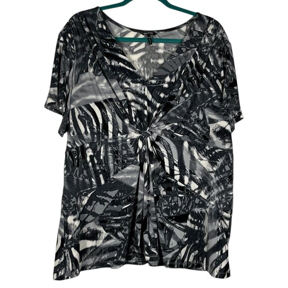 Daisy Fuentes Womens Blouse Sz 2X Black White Artsy Mature Dressy Night Out Date - Picture 1 of 10